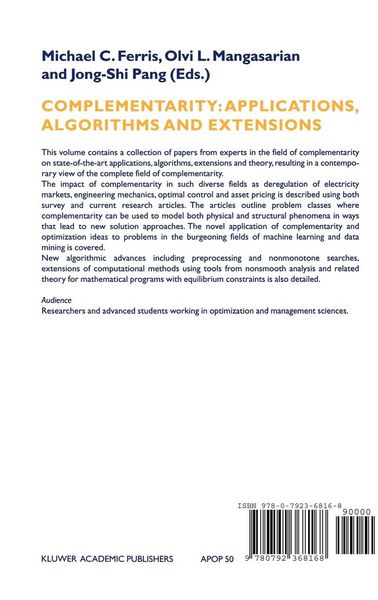 Produktbild: Complementarity: Applications, Algorithms and Extensions