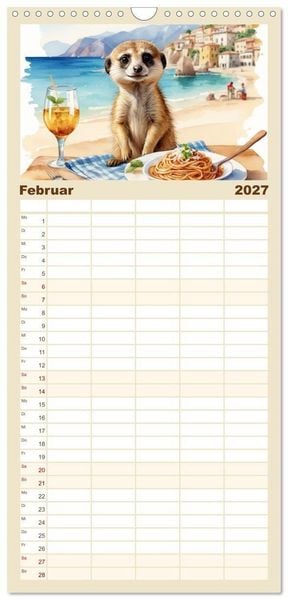 Produktbild: Familienplaner 2027 - Erdm&auml;nnchen in Italien mit 5 Spalten (Wandkalender, 21 x 45 cm) CALVENDO