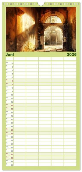 Produktbild: Familienplaner 2026 - T&uuml;ren, die Geschichten erz&auml;hlen mit 5 Spalten (Wandkalender, 21 x 45 cm) CALVENDO
