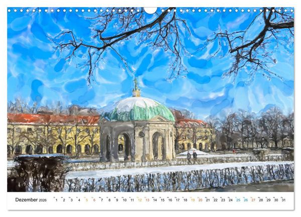 Produktbild: M&uuml;nchen - Bayerns Landeshauptstadt in Aquarellfarben (Wandkalender 2026 DIN A3 quer), CALVENDO Monatskalender