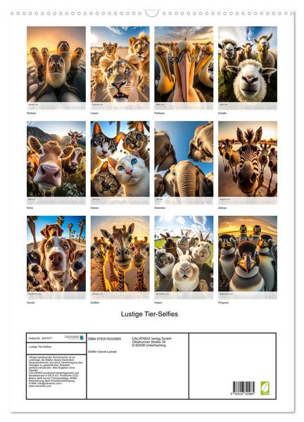 Produktbild: Lustige Tier-Selfies (Wandkalender 2026 DIN A2 hoch), CALVENDO Monatskalender