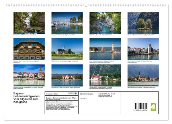 Produktbild: Bayern - Sehensw&uuml;rdigkeiten vom Allg&auml;u bis zum K&ouml;nigssee (hochwertiger Premium Wandkalender 2026 DIN A2 quer), Kunstdruck in Hochglanz