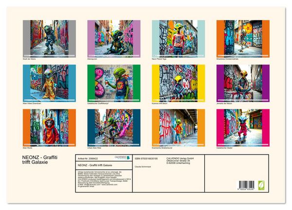 Produktbild: NEONZ - Graffiti trifft Galaxie (Wandkalender 2026 DIN A2 quer), CALVENDO Monatskalender