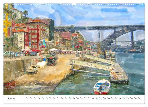 Produktbild: Porto - Ansichten in Aquarell (hochwertiger Premium Wandkalender 2027 DIN A2 quer), Kunstdruck in Hochglanz