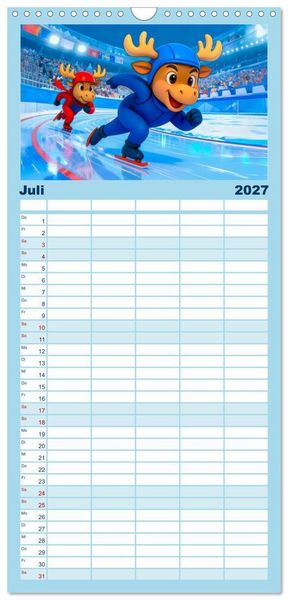 Produktbild: Familienplaner 2027 - Tierischer Wintersport - Lustige Tiere im Schnee mit 5 Spalten (Wandkalender, 21 x 45 cm) CALVENDO