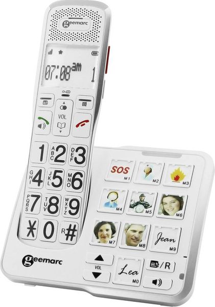 Geemarc AMPLIDECT 595 PHOTO Schnurloses Seniorentelefon Anrufbeantworter, Foto-Tasten Beleuchtetes Display Weiß