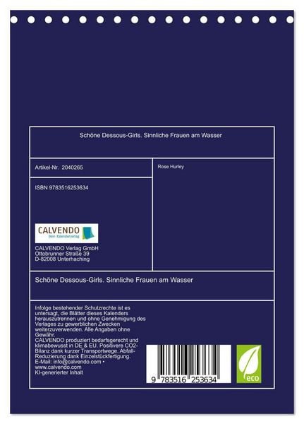 Produktbild: Sch&ouml;ne Dessous-Girls. Sinnliche Frauen am Wasser (Tischkalender 2026 DIN A5 hoch), CALVENDO Monatskalender