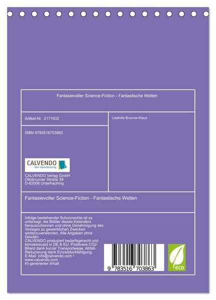 Produktbild: Fantasievoller Science-Fiction - Fantastische Welten (Tischkalender 2026 DIN A5 hoch), CALVENDO Monatskalender