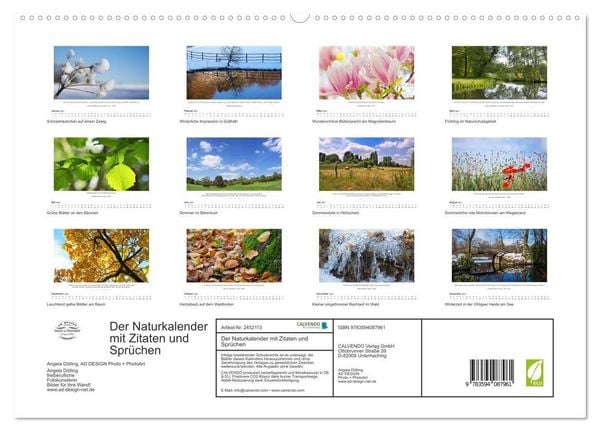 Produktbild: Der Naturkalender mit Zitaten und Spr&uuml;chen (hochwertiger Premium Wandkalender 2027 DIN A2 quer), Kunstdruck in Hochglanz