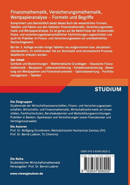 Produktbild: Finanzmathematik, Versicherungsmathematik, Wertpapieranalyse