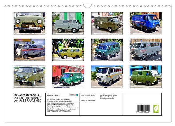 Produktbild: 60 Jahre Buchanka - Der Kult-Transporter der UdSSR UAZ-452 (Wandkalender 2026 DIN A3 quer), CALVENDO Monatskalender