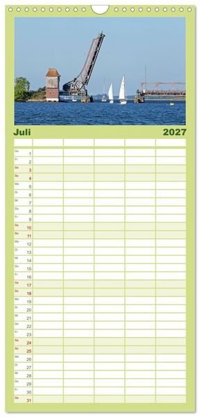 Produktbild: Familienplaner 2027 - Die Schlei - Segelrevier und Naturpark mit 5 Spalten (Wandkalender, 21 x 45 cm) CALVENDO