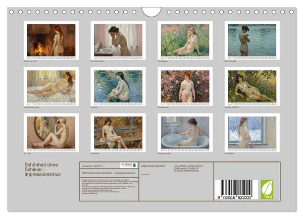 Produktbild: Sch&ouml;nheit ohne Schleier - Impressionismus (Wandkalender 2027 DIN A4 quer), CALVENDO Monatskalender