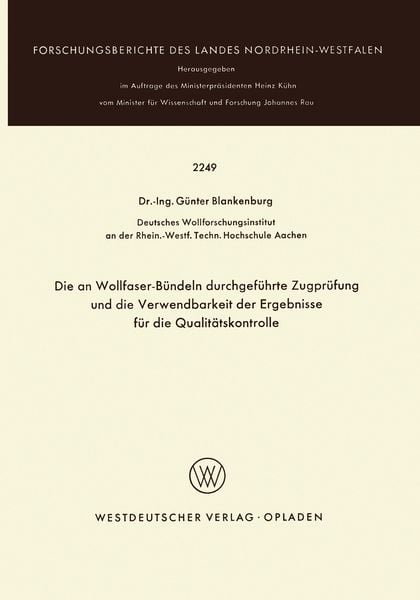 Produktbild: Die an Wollfaser-B&uuml;ndeln durchgef&uuml;hrte Zugpr&uuml;fung und die Verwendbarkeit der Ergebnisse f&uuml;r die Qualit&auml;tskontrolle