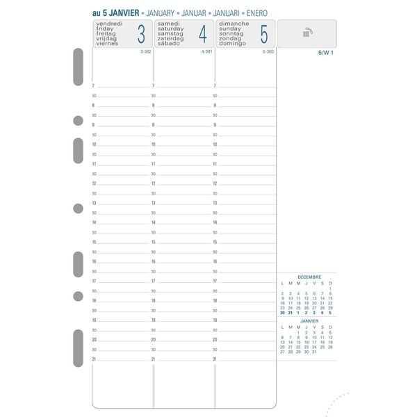 Timer-Einlagen 21 Kalender 1 Woche 2 Seiten senkrecht 2025