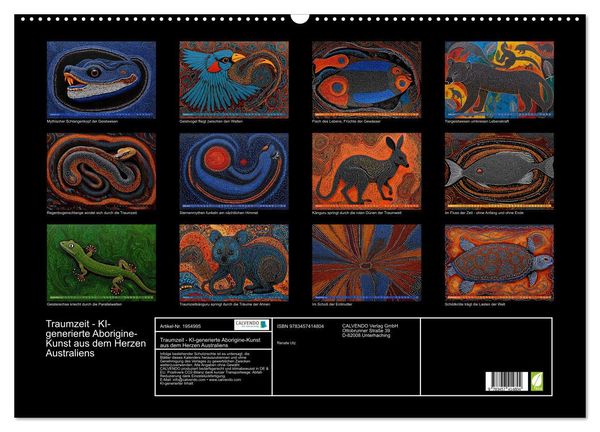 Produktbild: Traumzeit - KI-generierte Aborigine-Kunst aus dem Herzen Australiens (Wandkalender 2026 DIN A2 quer), CALVENDO Monatskalender