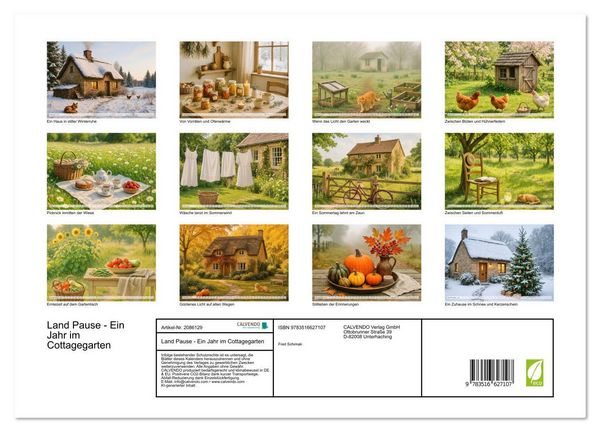 Produktbild: Land Pause - Ein Jahr im Cottagegarten (hochwertiger Premium Wandkalender 2026 DIN A2 quer), Kunstdruck in Hochglanz
