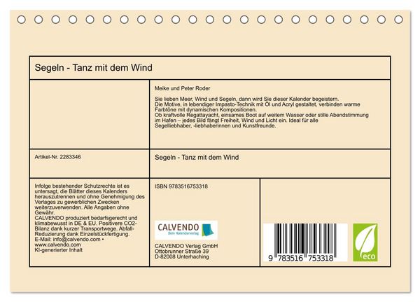 Produktbild: Segeln - Tanz mit dem Wind (Tischkalender 2027 DIN A5 quer), CALVENDO Monatskalender