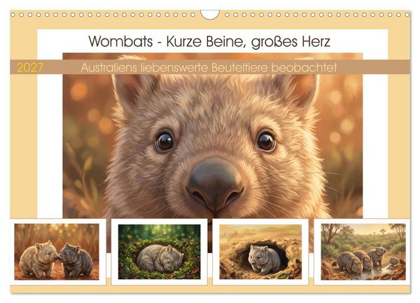 Produktbild: Wombats - Kurze Beine, gro&szlig;es Herz (Wandkalender 2027 DIN A3 quer), CALVENDO Monatskalender