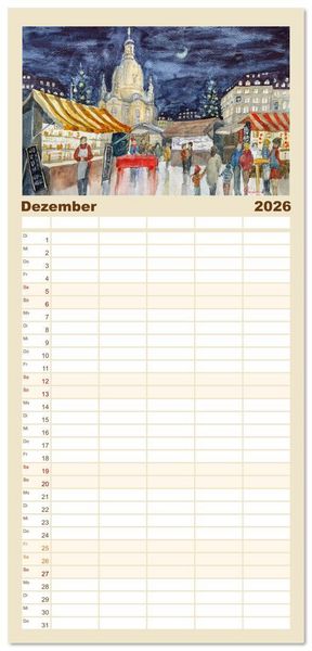 Produktbild: Familienplaner 2026 - Dresden und das Elbtal - Ein Aquarellkalender von Claudia Pinkau mit 5 Spalten (Wandkalender, 21 x 45 cm) CALVENDO