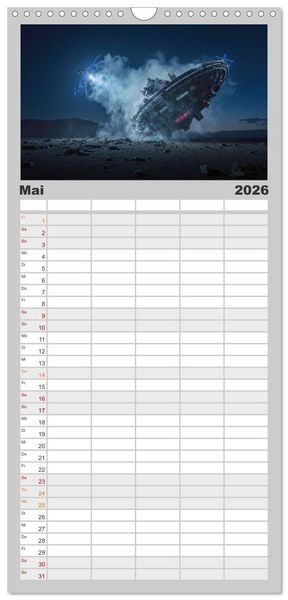Produktbild: Familienplaner 2026 - Fliegende Untertasse - Die gro&szlig;e Fantasiereise mit 5 Spalten (Wandkalender, 21 x 45 cm) CALVENDO