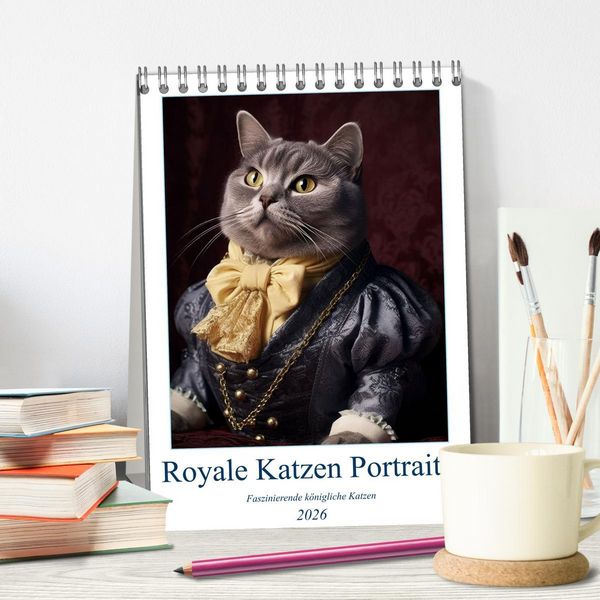 Produktbild: Royale Katzen Portraits (Tischkalender 2026 DIN A5 hoch), CALVENDO Monatskalender