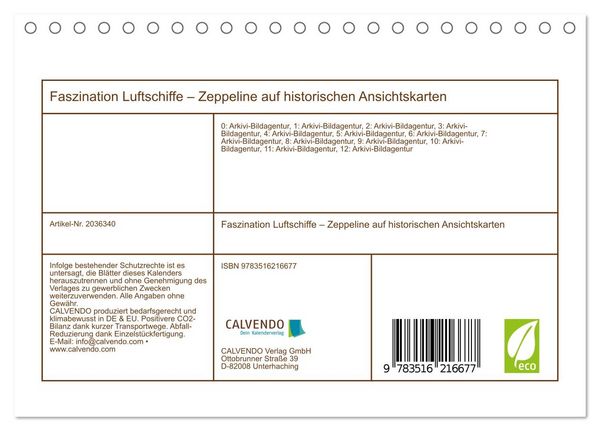 Produktbild: Faszination Luftschiffe &ndash; Zeppeline auf historischen Ansichtskarten (Tischkalender 2026 DIN A5 quer), CALVENDO Monatskalender