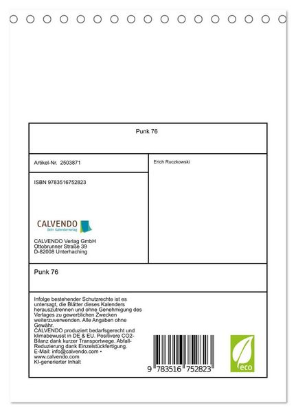 Produktbild: Punk 76 (Tischkalender 2027 DIN A5 hoch), CALVENDO Monatskalender