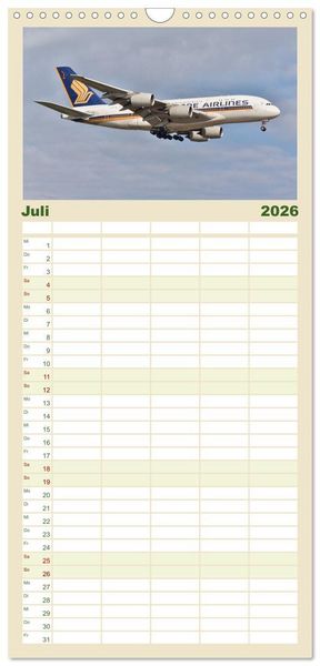 Produktbild: Familienplaner 2026 - Flugzeuge aller Art mit 5 Spalten (Wandkalender, 21 x 45 cm) CALVENDO