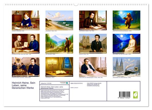 Produktbild: Heinrich Heine. Sein Leben, seine literarischen Werke (hochwertiger Premium Wandkalender 2026 DIN A2 quer), Kunstdruck in Hochglanz