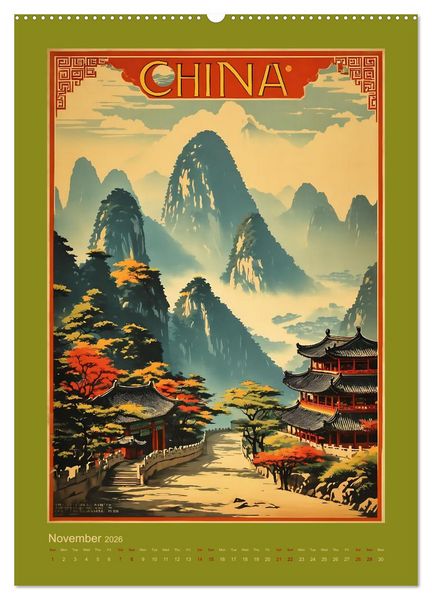 Produktbild: World Travel Posters - Nostalgic Trip Around the Globe (Wall Calendar 2026 DIN A2 portrait), CALVENDO 12 Month Wall Calendar