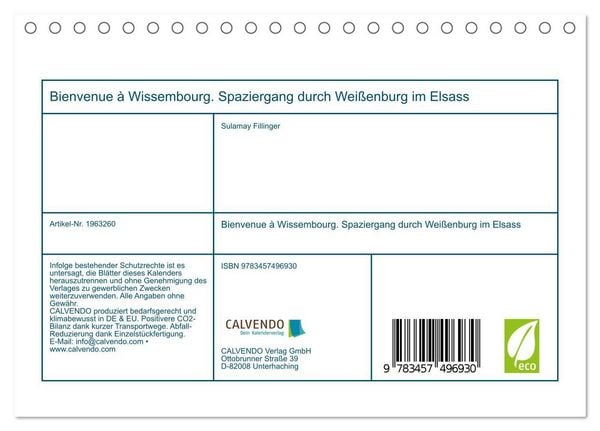 Produktbild: Bienvenue &agrave; Wissembourg. Spaziergang durch Wei&szlig;enburg im Elsass (Tischkalender 2026 DIN A5 quer), CALVENDO Monatskalender