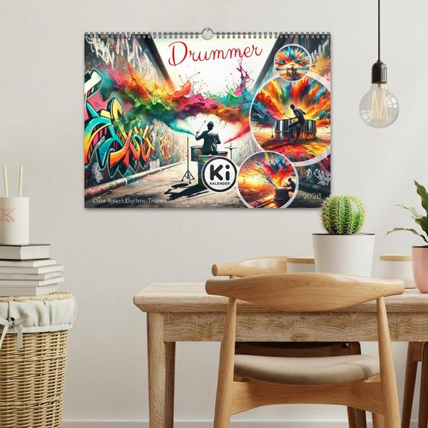 Produktbild: Drummer - Color Splash Rhythms: Trommelschl&auml;ge und Farbexplosionen (Wandkalender 2026 DIN A3 quer), CALVENDO Monatskalender