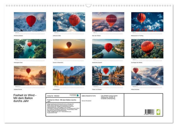 Produktbild: Freiheit im Wind - Mit dem Ballon durchs Jahr (Wandkalender 2026 DIN A2 quer), CALVENDO Monatskalender