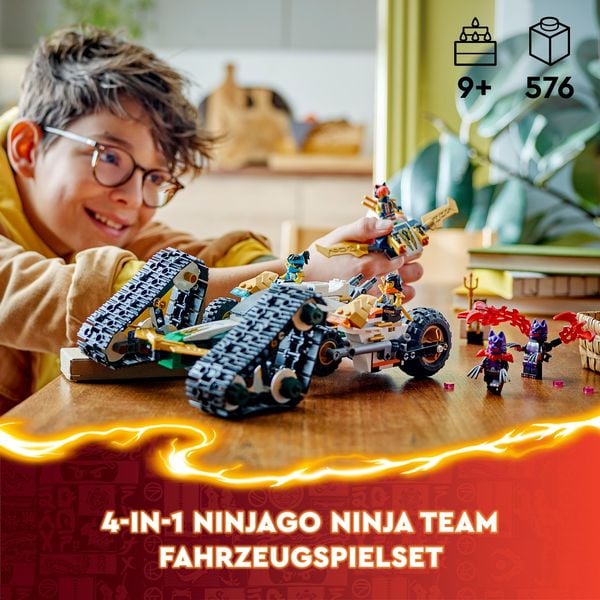 Produktbild: LEGO NINJAGO Kombi-Raupe des Ninja-Teams, 4-in-1-Set mit Rennauto 71820
