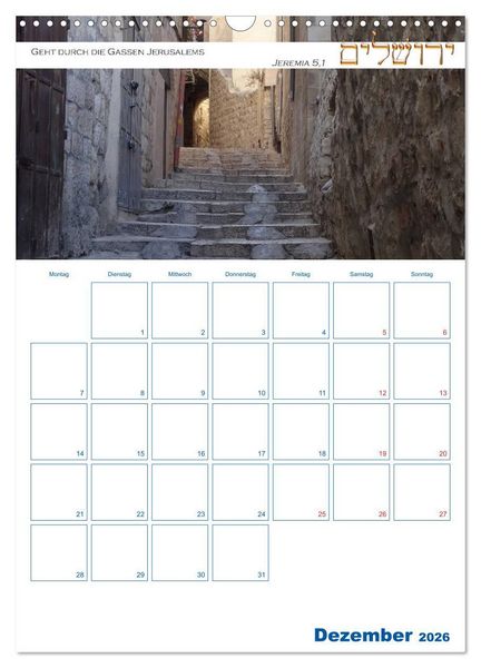 Produktbild: Jerusalem Kalender mit Bibelworten und Planer! (Wandkalender 2026 DIN A3 hoch), CALVENDO Monatskalender