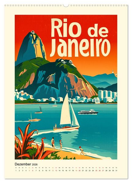 Produktbild: Metropolen Retro-Kalender (hochwertiger Premium Wandkalender 2026 DIN A2 hoch), Kunstdruck in Hochglanz