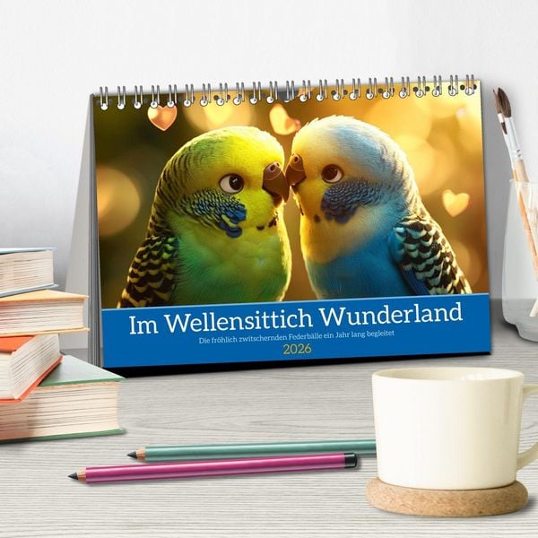 Produktbild: Im Wellensittich Wunderland (Tischkalender 2026 DIN A5 quer), CALVENDO Monatskalender
