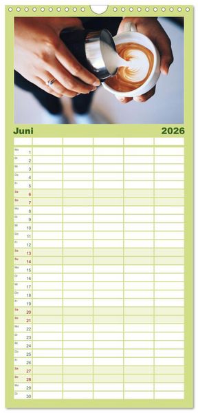 Produktbild: Familienplaner 2026 - Kaffeekunst - Purer Genuss mit 5 Spalten (Wandkalender, 21 x 45 cm) CALVENDO