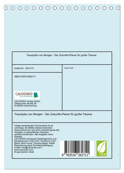 Produktbild: Traumjobs von Morgen - Der Zukunfts-Planer f&uuml;r gro&szlig;e Tr&auml;ume (Tischkalender 2026 DIN A5 hoch), CALVENDO Monatskalender
