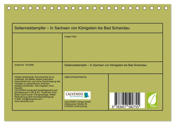 Produktbild: Seitenraddampfer &ndash; In Sachsen von K&ouml;nigstein bis Bad Schandau (Tischkalender 2026 DIN A5 quer), CALVENDO Monatskalender