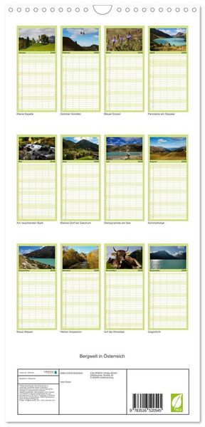 Produktbild: Familienplaner 2026 - Bergwelt in &Ouml;sterreich mit 5 Spalten (Wandkalender, 21 x 45 cm) CALVENDO
