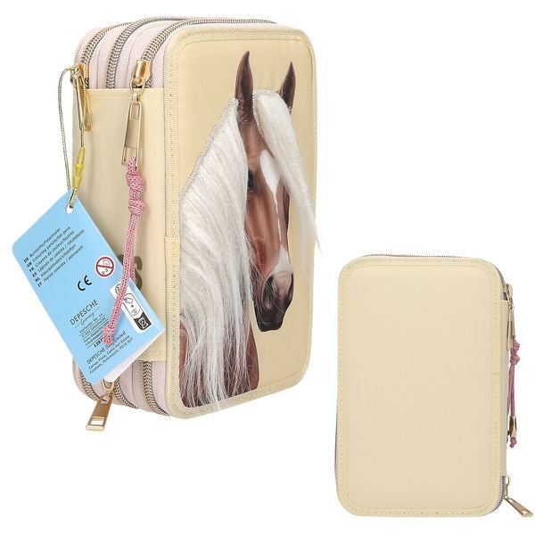 Produktbild: Miss Melody 3 Fach Federtasche mit Pferdekopf Applikation
