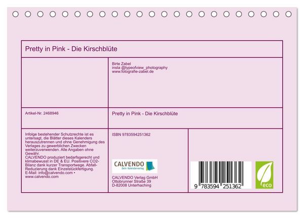 Produktbild: Pretty in Pink - Die Kirschbl&uuml;te (Tischkalender 2027 DIN A5 quer), CALVENDO Monatskalender