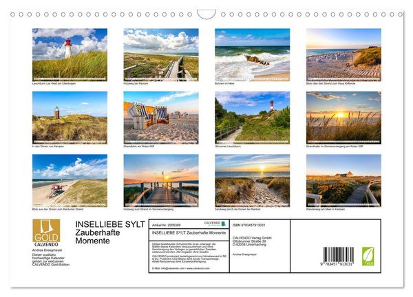 Produktbild: INSELLIEBE SYLT Zauberhafte Momente (Wandkalender 2026 DIN A3 quer), CALVENDO Monatskalender