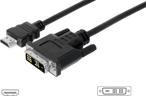 Produktbild: Digitus HDMI / DVI Adapterkabel HDMI-A Stecker, DVI-D 18+1pol. Stecker 3.00 m Schwarz AK-330300-030-S schraubbar HDMI-Kabel