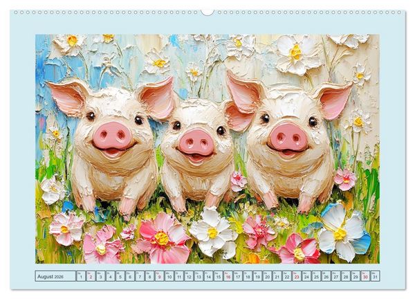 Produktbild: Lustiges Borstenvieh. Zauberhafte Schweinchen im &Ouml;lgem&auml;lde-Stil (Wandkalender 2026 DIN A2 quer), CALVENDO Monatskalender