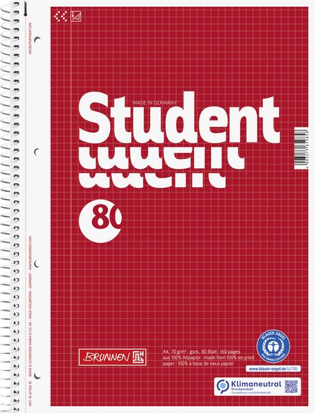 Produktbild: Brunnen Collegeblock A4 kariert Lineatur 22 80Blatt Recyclingpapier