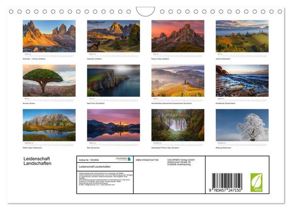 Produktbild: Leidenschaft Landschaften (Wandkalender 2026 DIN A4 quer), CALVENDO Monatskalender