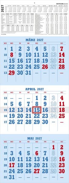 Produktbild: 3-Monatskalender blau/rot 2027